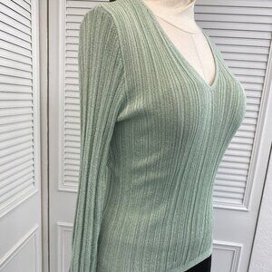 INC Pale Green Sparkle Sweater Sz S ribbed Knit Long Sleeve